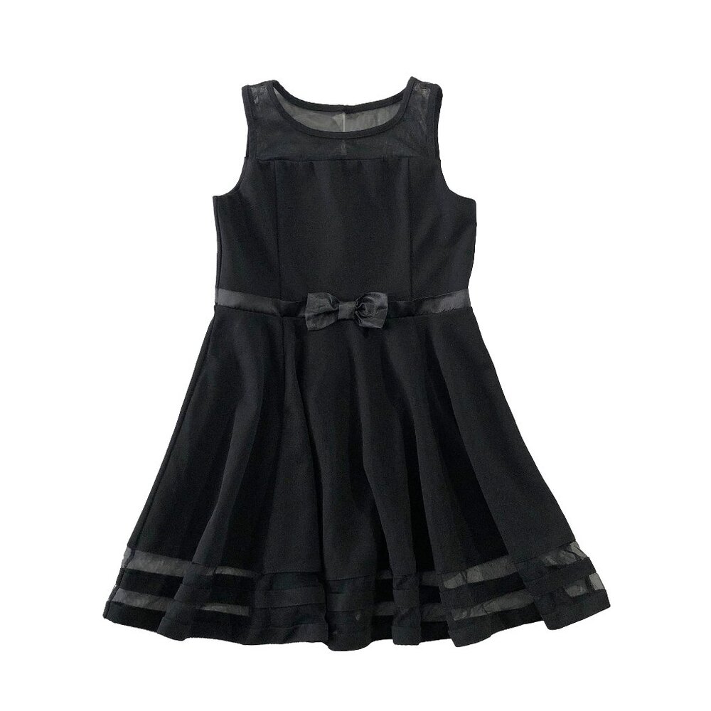 Calvin Klein Girls Size 16 Black Illusion Mesh Front Bow Dress
